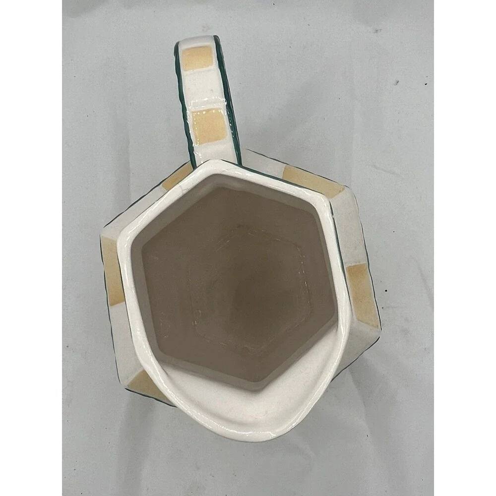 Vintage Clay Art San Francisco Olive Garlic Ceramic Pitcher Hexagon AS IS Rare